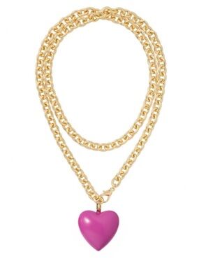 NWOT Roxanne Assoulin big puffy heart  Necklace with Purple Heart Pendant